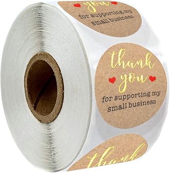 CuteBox Company 500 Count 1 Kraft with 2 Red Hearts Sticker Roll Thank You for Supporting My Small Business for Bags, Boxes, Cards, Arts, Crafts, Handmade Goods