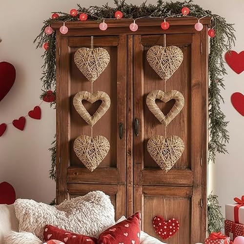 Yuntau 2 Piece 24" Large Rustic Rattan Heart Wall Decor,