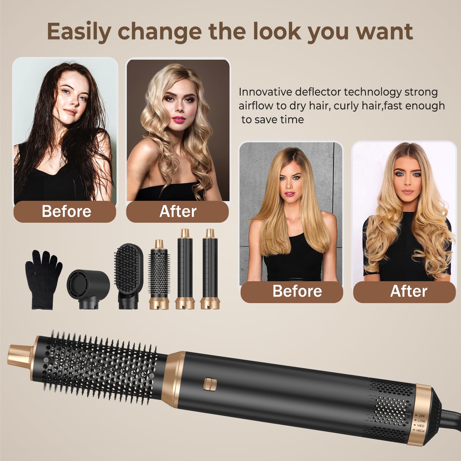 Hairstyler 5 w 1 Airbrush Styler Set Pro Air Styler Set – 1000 W okrągła suszarka do włosów, lokówka powietrzna, szczotka z ciepłym powietrzem, szczotka do suszarki, suszarka do włosów, szczotka do