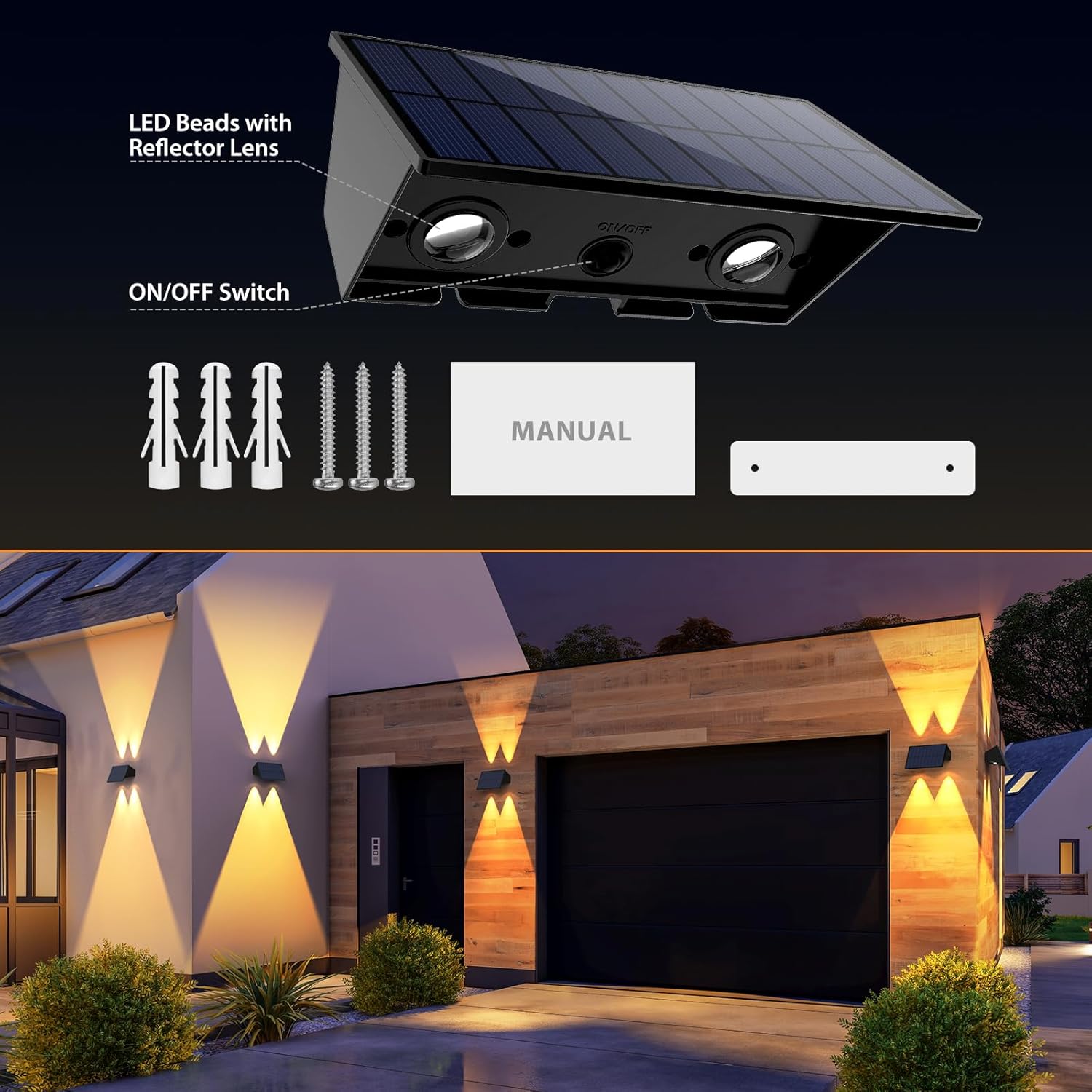 Solar Fence Lights,6Pack Solar Lights Outdoor Warm White + RGB Up & Down Waterproof 100 Lumens Dusk to Dawn Large Solar Wall Lights for Backyard/Pool/Railing/Patio/Porch/Step/Wall - Image 8