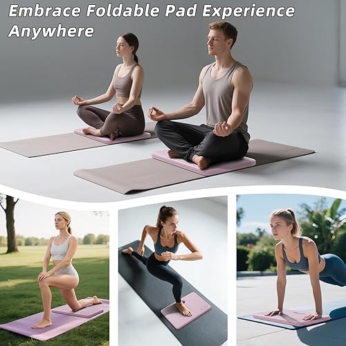 Miniatura 7 de ILILI Rodillera de yoga plegable, cojín suave de TPE de 1 pulgada para flexiones de rodilla, almohadilla de soporte de tablón, almohadilla plegable