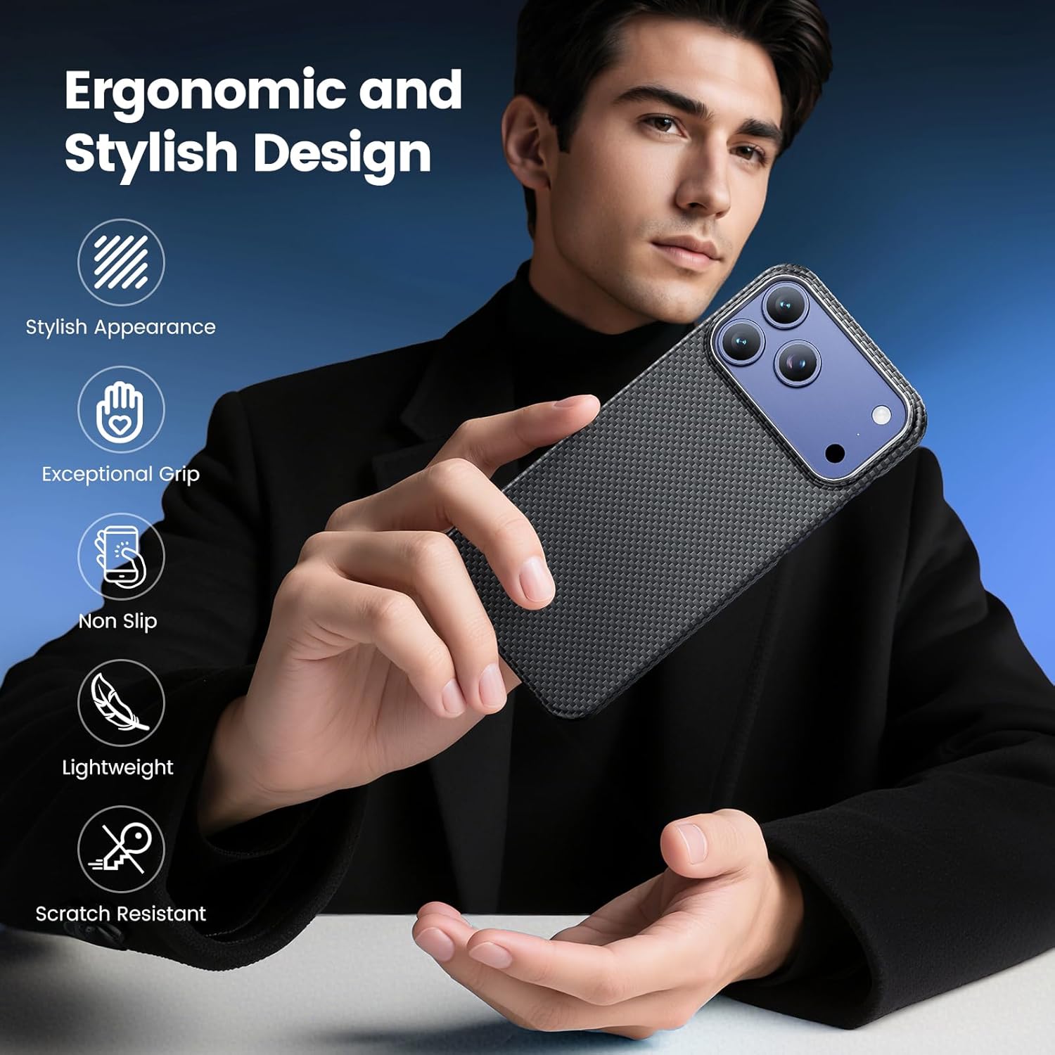 Carbon Fiber Case for iPhone 17 Pro Max, Ultra Slim 1500D Aramid Fiber Case with Military Grade Drop Protection, Thin Woven Phone Case with Magnet, Compatible with MagSafe