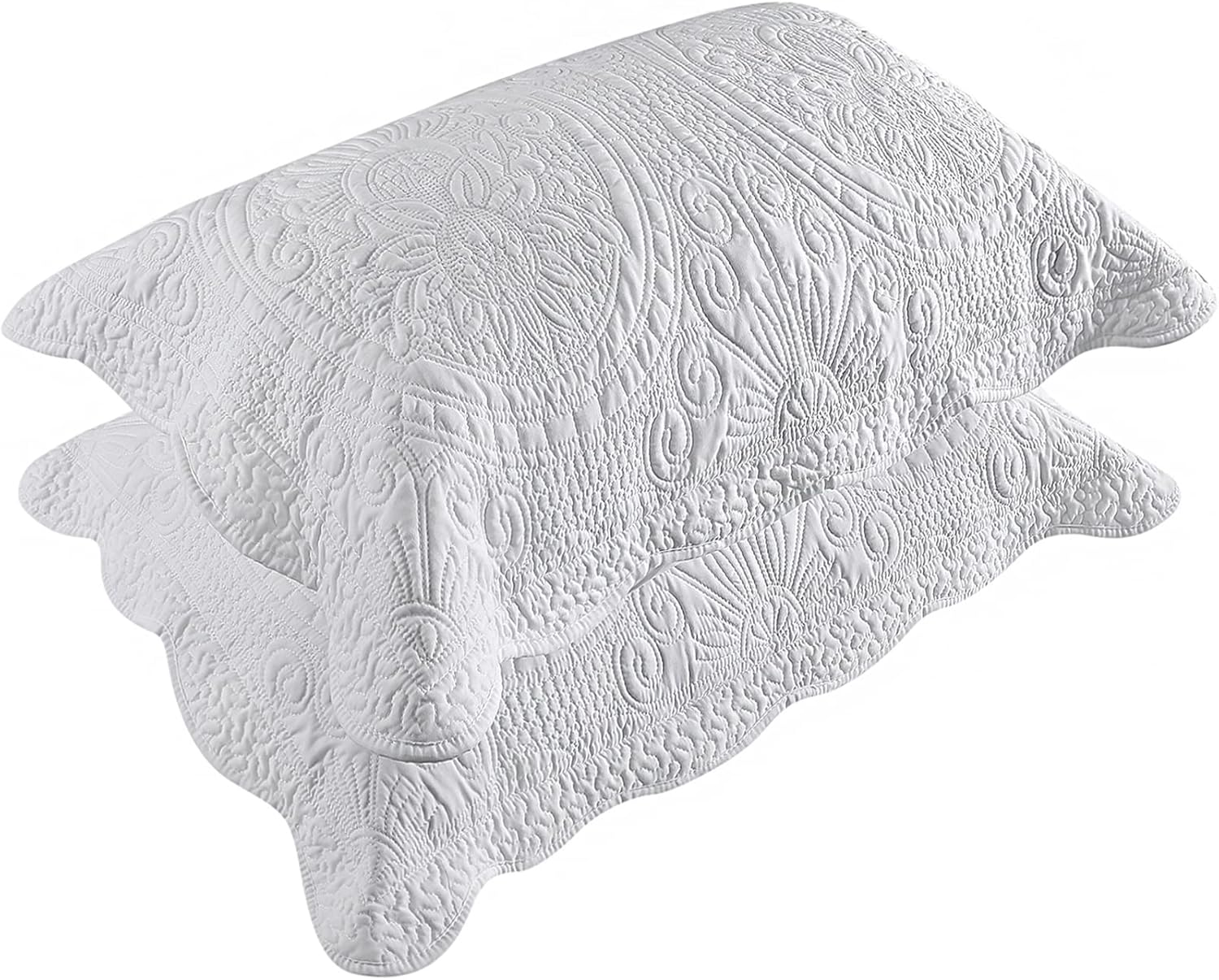 BOSOWOS Quilted Pillow Shams Set of 2 Standard 20x26 White - Ultra Soft Breathable Microfiber Pillowcases Easy Care