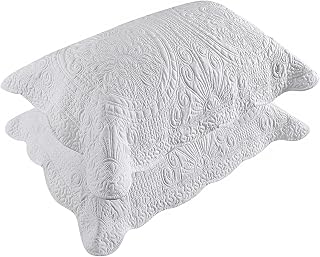 BOSOWOS Quilted Pillow Shams Set of 2 Standard 20x26 White - Ultra Soft Breathable Microfiber Pillowcases Easy Care