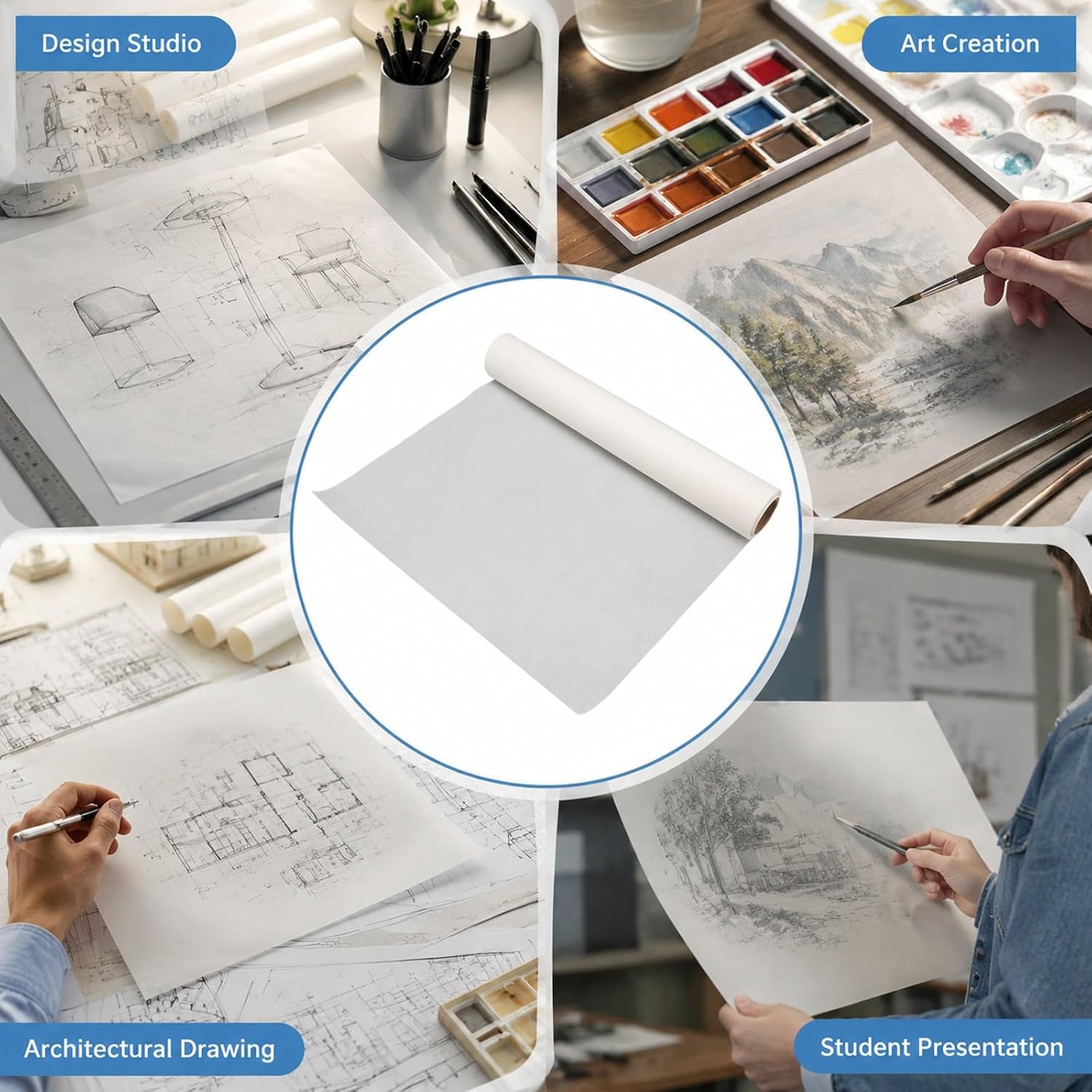 Tracing Paper Roll, White Pattern Paper for Dressmaking and Sewing, 46m High Transparency - Durable Craft Material, Smooth Writing Surface for Designers and Hobbyists (46m)
