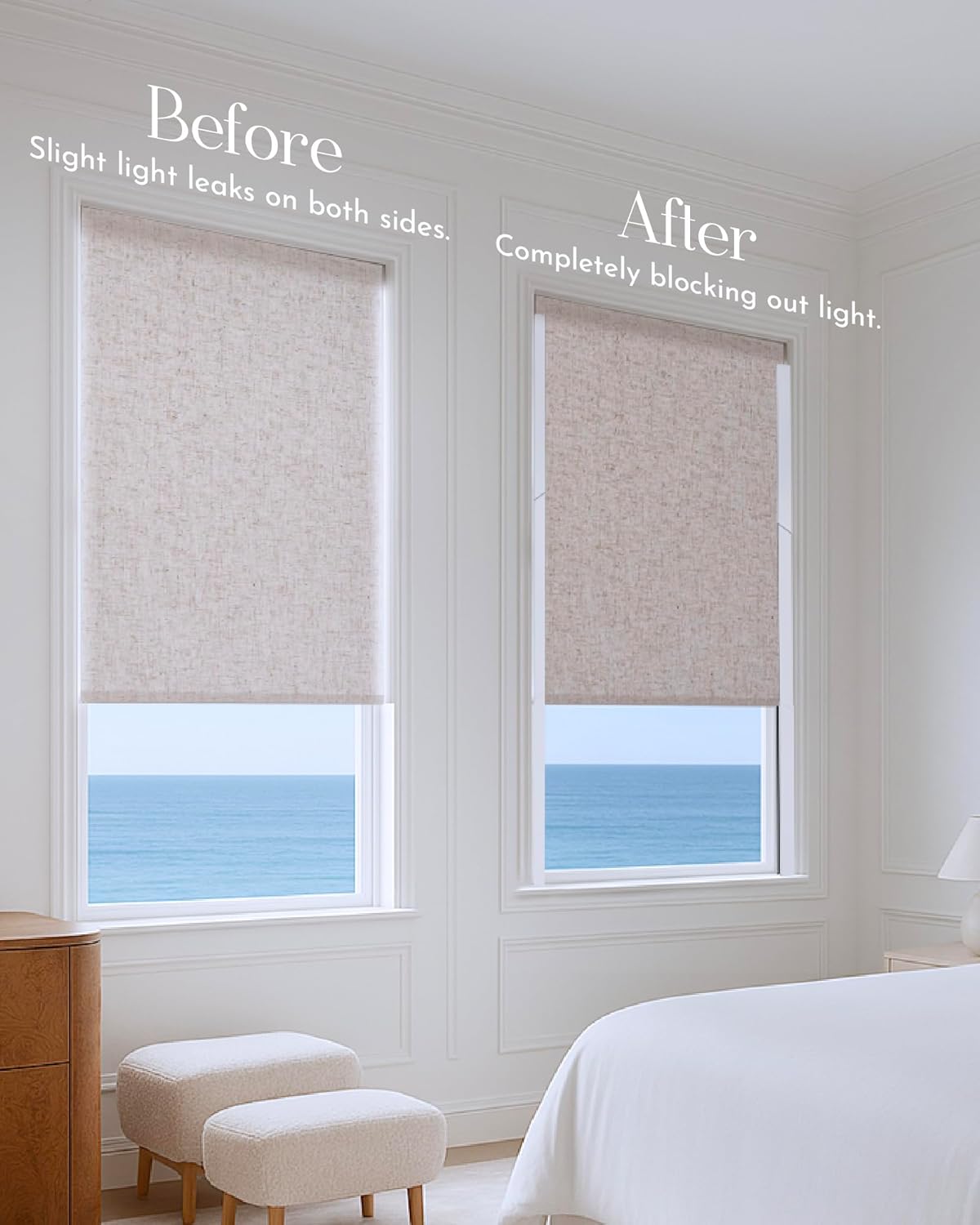 Graywind Adjustable Light Blockers 100% Blackout Blocking Strips U-Shaped for Window Roller Shades Block Light Along The Sides of Blackout Blinds(White,51.2-98",2pcs)