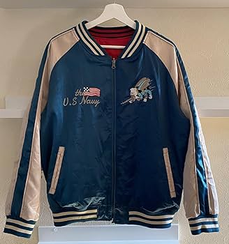 か*こ様 BILLVAN ビルバン U.S NAVY Lスカジャンリバーシブル海 U.S.NAVY スカジャン リバーシブル ミリタリー 刺繍ロゴ 定価