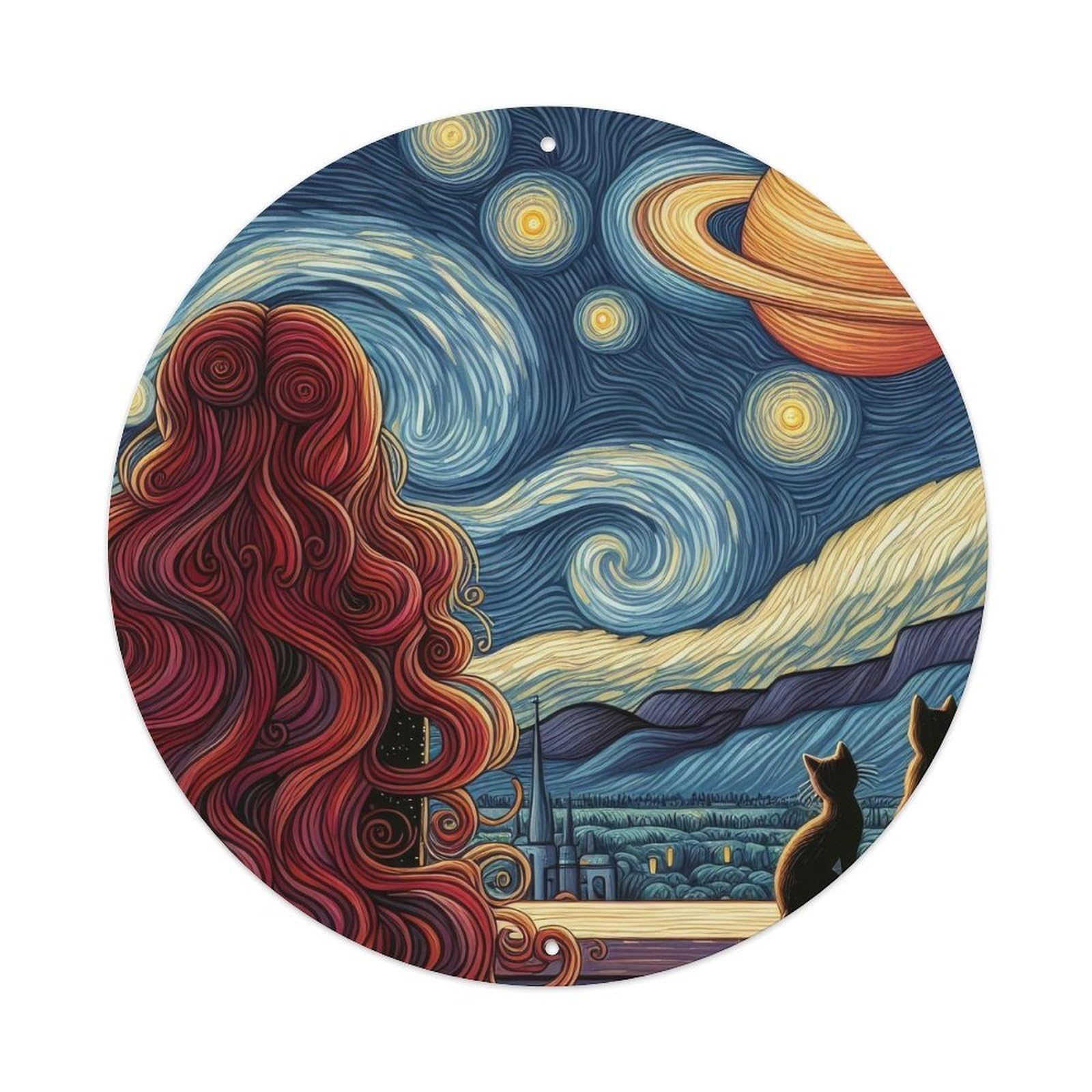 Vintage Art Journey of Starry Night Dreams Vintage Metal Tin Sign Plaque Wall Decor for Cafe, Club, Garden Round Metal Poster 8x8Inch