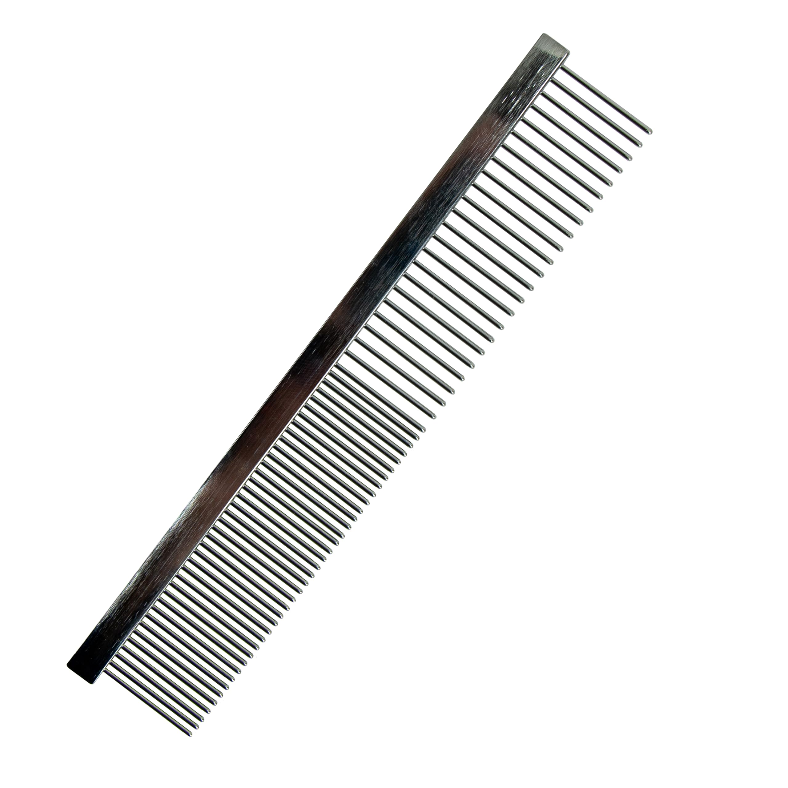 Ergo Metal Comb - Silver Grooming Tool for Dogs and Cats - Dual Sided Stainless Steel Pins for Detangling and Smoothing - Gentle on Skin - 7" Size