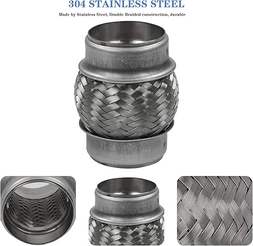 Miniatura 2 de RP Remarkable Power - tubo de escape flexible RK7543 de 2.25 x 12 pulgadas, de acero inoxidable resistente y 16 pulgadas de longitud general.