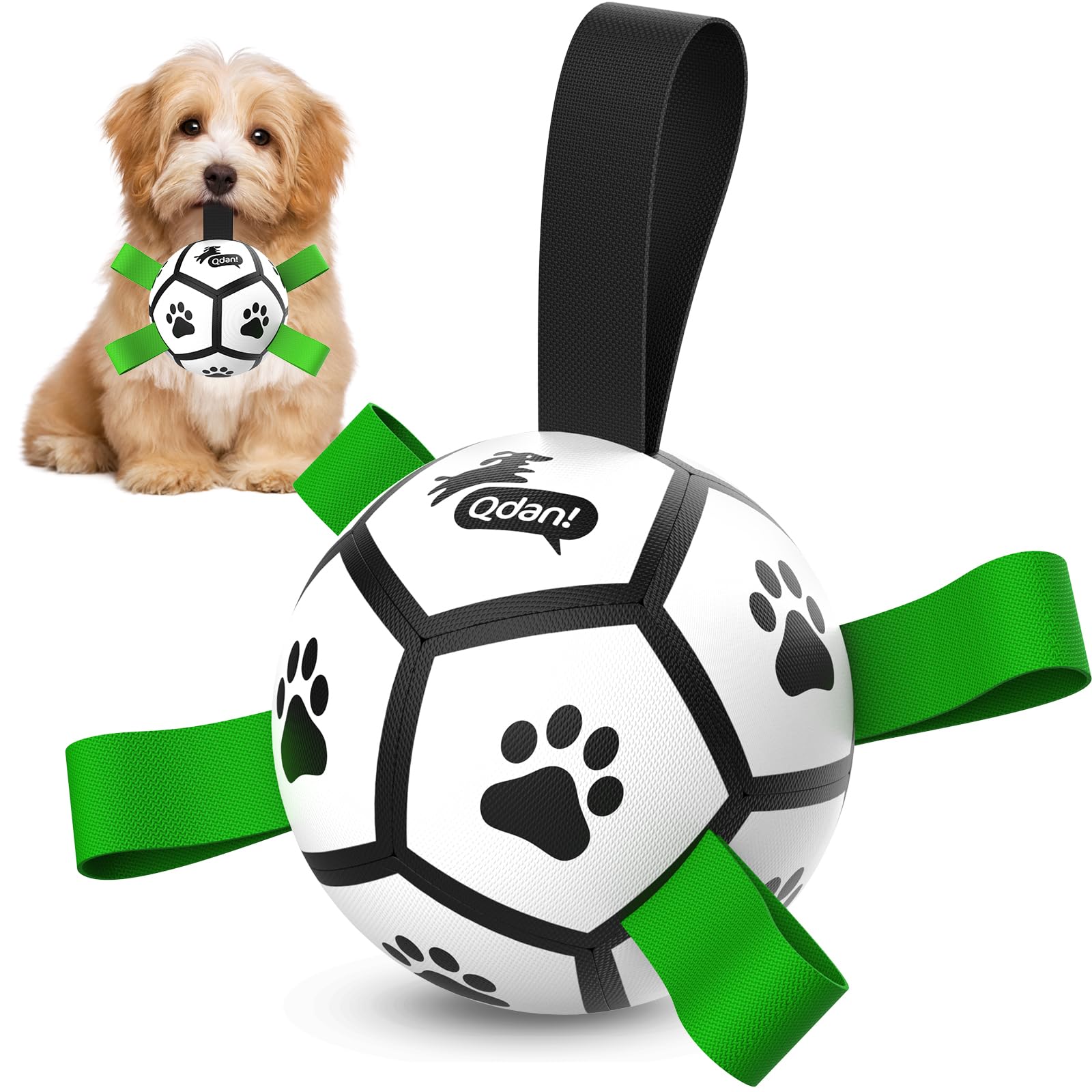 QDAN Dog Toys Soccer Ball with Straps, Interactive Dog Toys for Tug of War, Puppy Birthday Gifts, Dog Tug Toy, Dog Water Toy, Durable Dog Balls World Cup for Small Dogs（5 Inch） — image 1