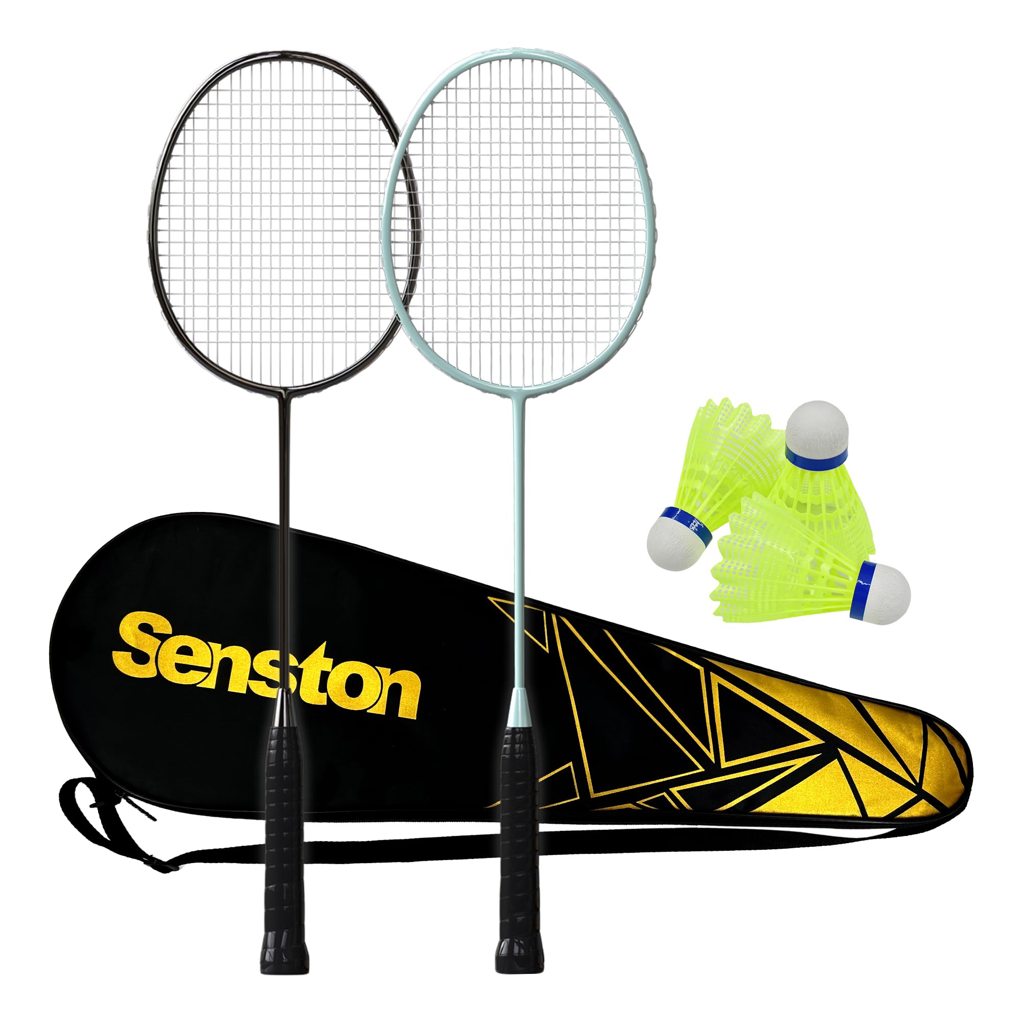Professional Badminton Rackets Set of 4 - Carbon Fiber, 6 Shuttlecocks, 4 Grips & Bag for Backyard Games | 90g Lightweight