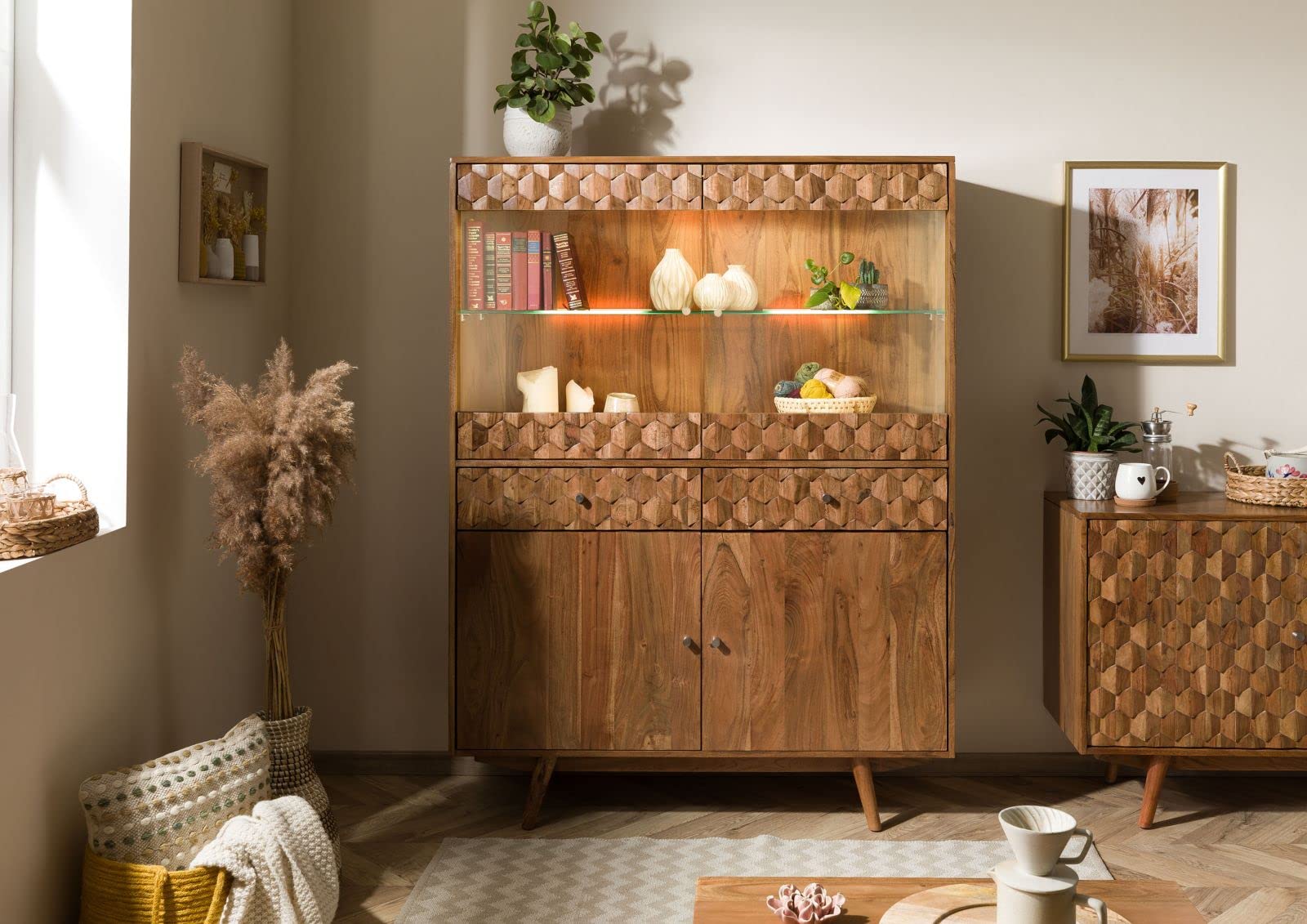 MASSIVMOEBEL24.DE Buffet en Bois d'acacia laqué Brun MOSAYK #115