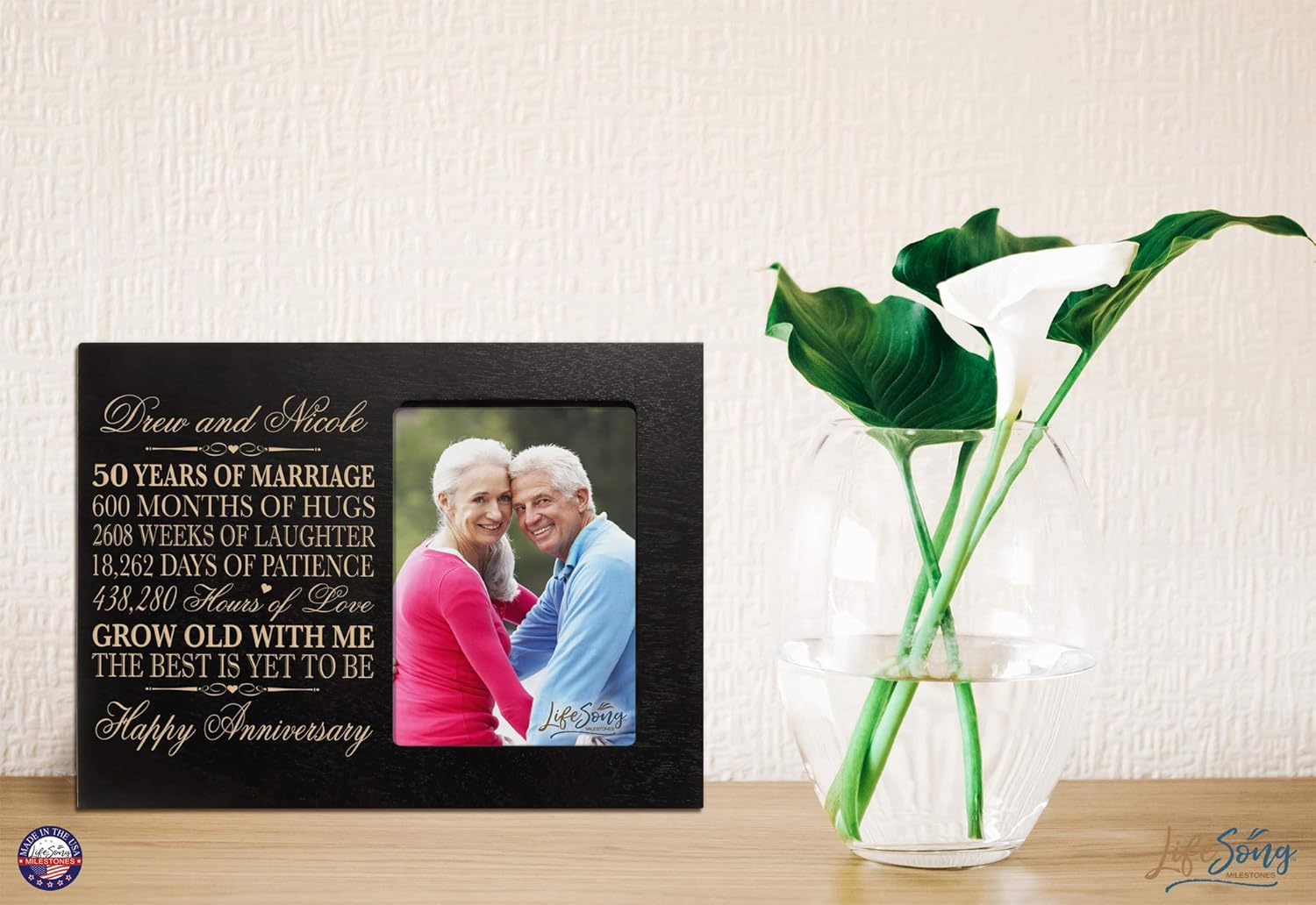 LifeSong Milestones Personalized 50th Year Wedding for Couple Custom Engraved Wedding Frame Holds 1 4x6 Photo 8" H X 10" W (Black)