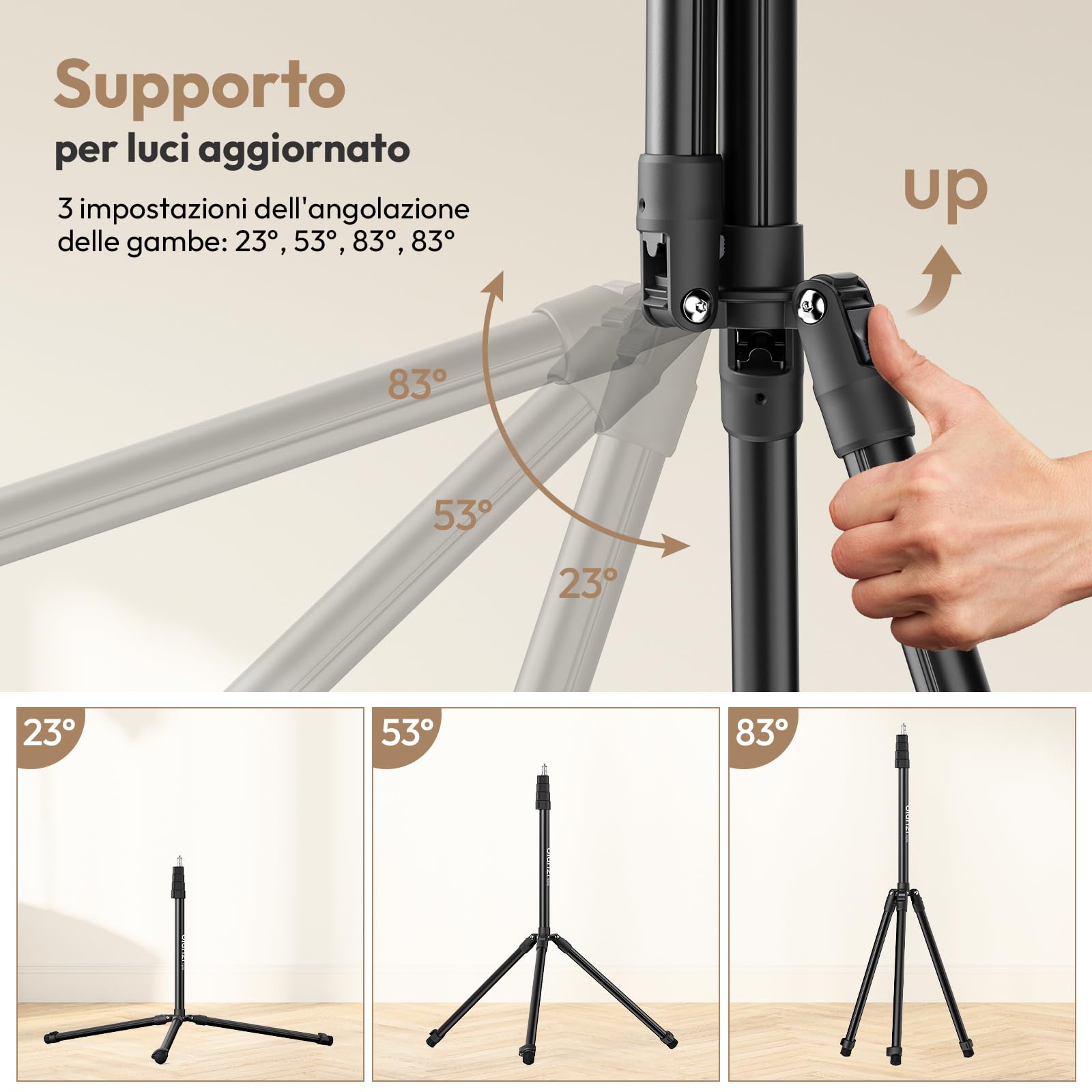ULANZI T270, Stativo Fotografico in Alluminio da 270cm, Cavalletto per luci fotografiche con pesa 1,27 kg e capacità di carico 6 kg, Treppiede con vite da 1/4" per fotografia in Studio ed Esterna