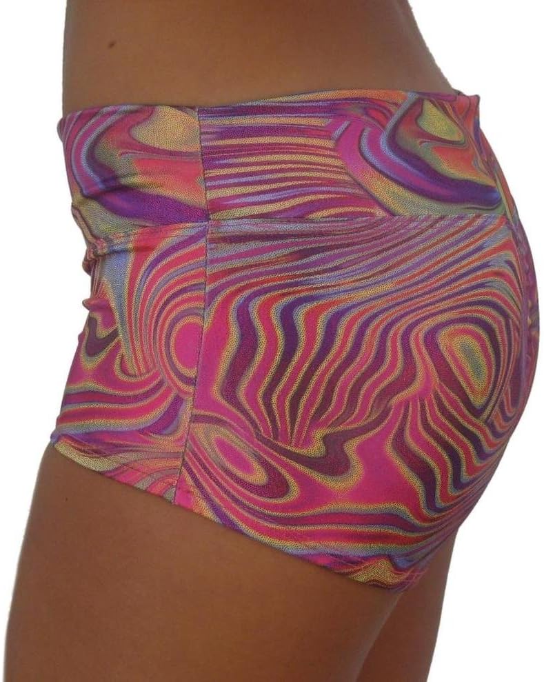 Delicate Illusions Sexy Metallic Foil Stretch Scrunch Butt Gym Yoga Pole Fitness Workout Booty Shorts for Women