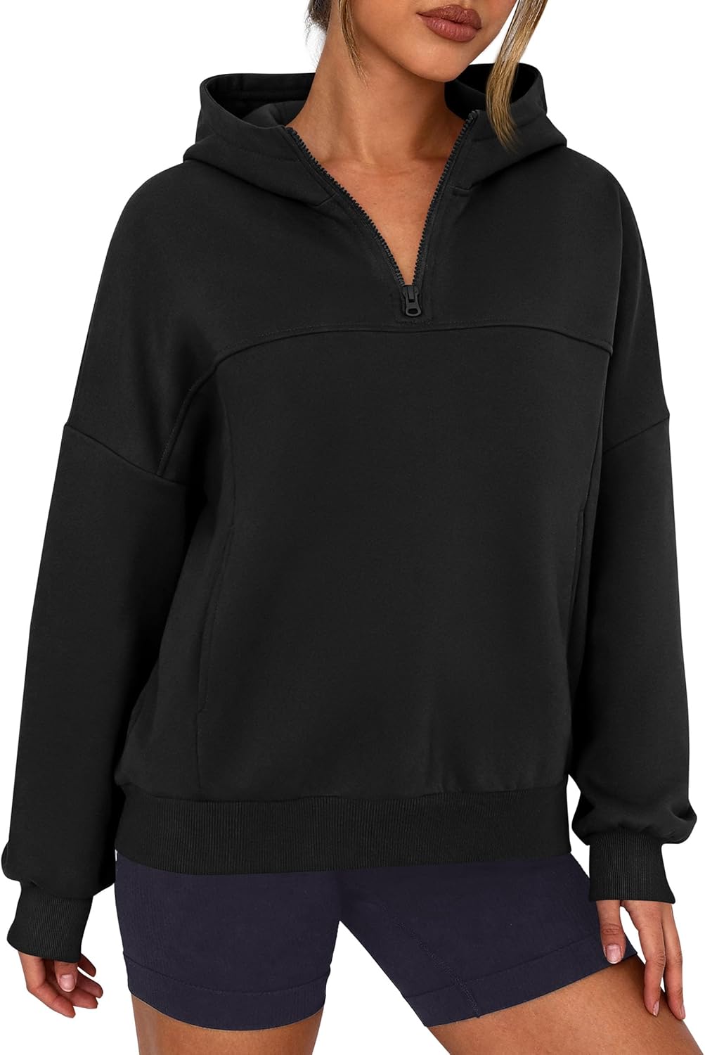 PRETTYGARDEN Womens Hoodies Cropped Fleece Sweatshirts 2025 Fall Fashion Quarter Zip Pullover Long Sleeve Tops Winter Clothes