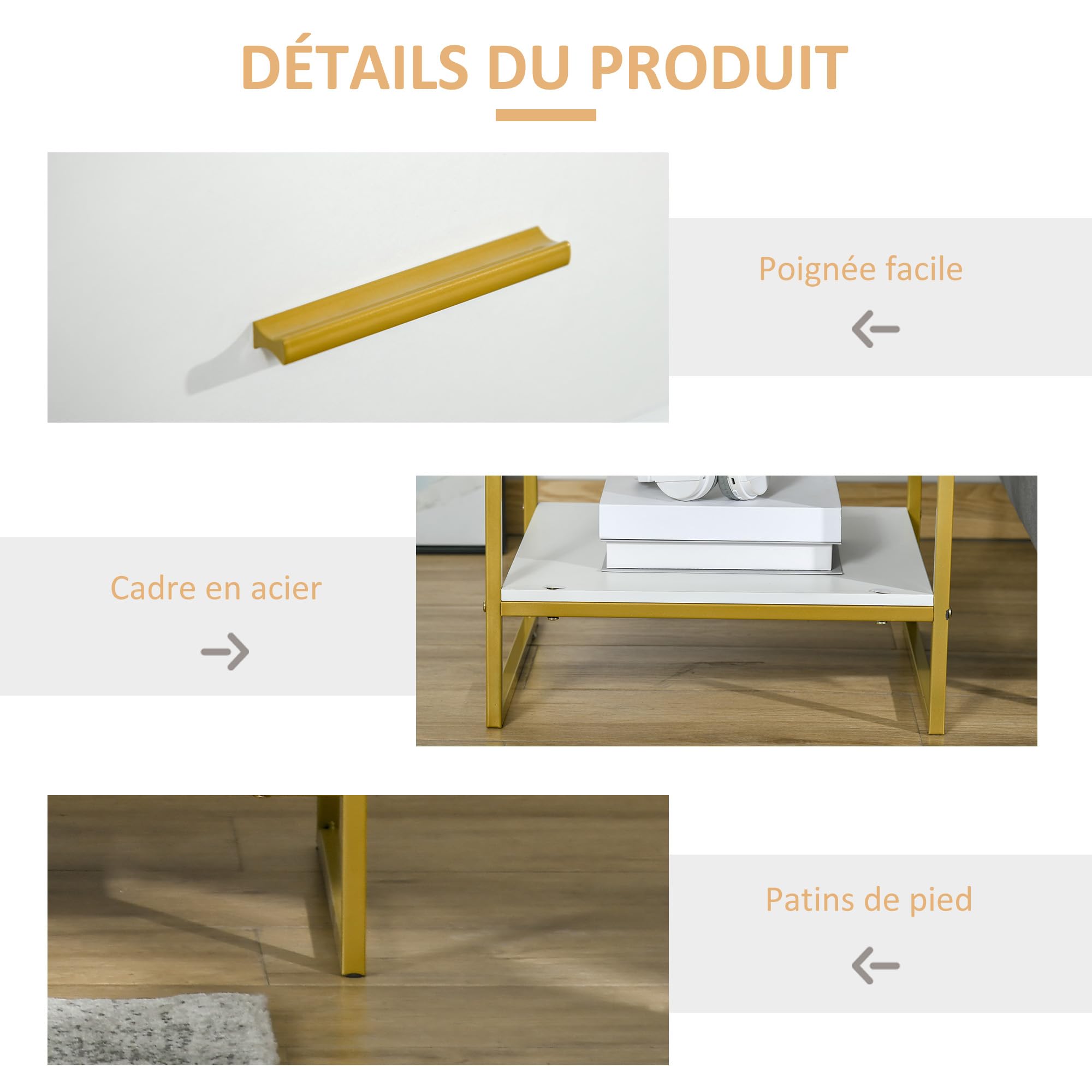 HOMCOM Table de Chevet avec Tiroir et Étagère, 45L x 40l x 60H cm, Blanc