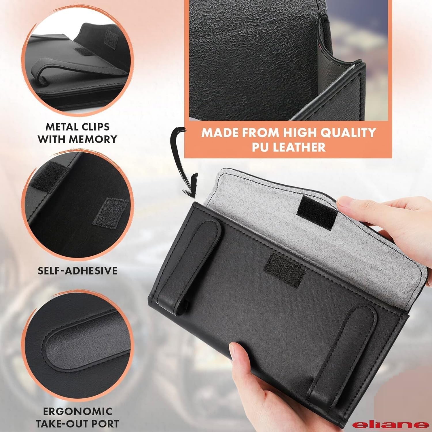Eliane Car Tissue Holder Sun Visor Napkin for Upgraded Version Hanging Premium PU Leather Universal Auto Easy Use Mask Dispenser Box with Refill (Black, 1 Pcs) - Image 4 thumbnail