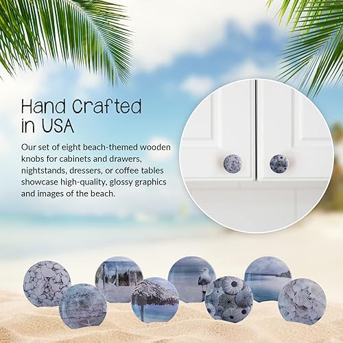 Miniatura 2 de Twisted R Design Perillas de madera para gabinete, juego de 8 manijas redondas de cocina, baño o muebles, diseño de pomos de cajón de playa