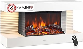 KAMINIO Elektrokamin Liz - Elektrischer Wandkamin mit Heizung, 3D-Flammeneffekt, LED-Ambientelicht, Fernbedienung (Weiß)
