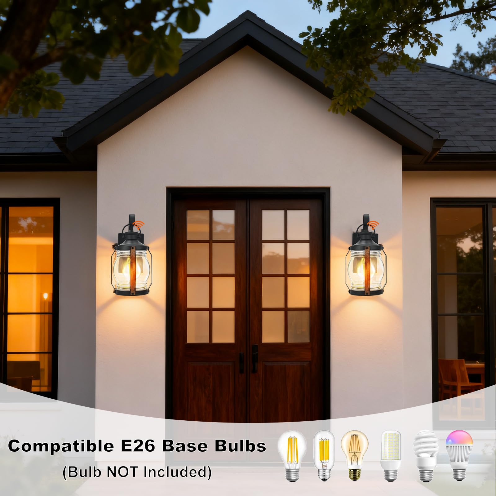 b&k Jasmine Dusk to Dawn Außenwandleuchter für den Außenbereich, Veranda-Lichter, Wandhalterung, 2 Stück, schwarz, moderne Bauernhaus-Außenwandlaterne, wasserdichte Außenleuchten für Haus, E26