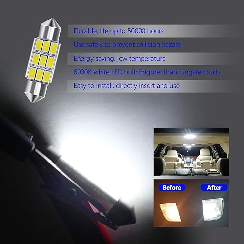 Miniatura 6 de Yonput Bombillas LED de 1.614 in, luces interiores blancas brillantes de 6000 K, sin errores, placa de matrícula 9-SMD 5630 Chipsets Bulb, adecuado