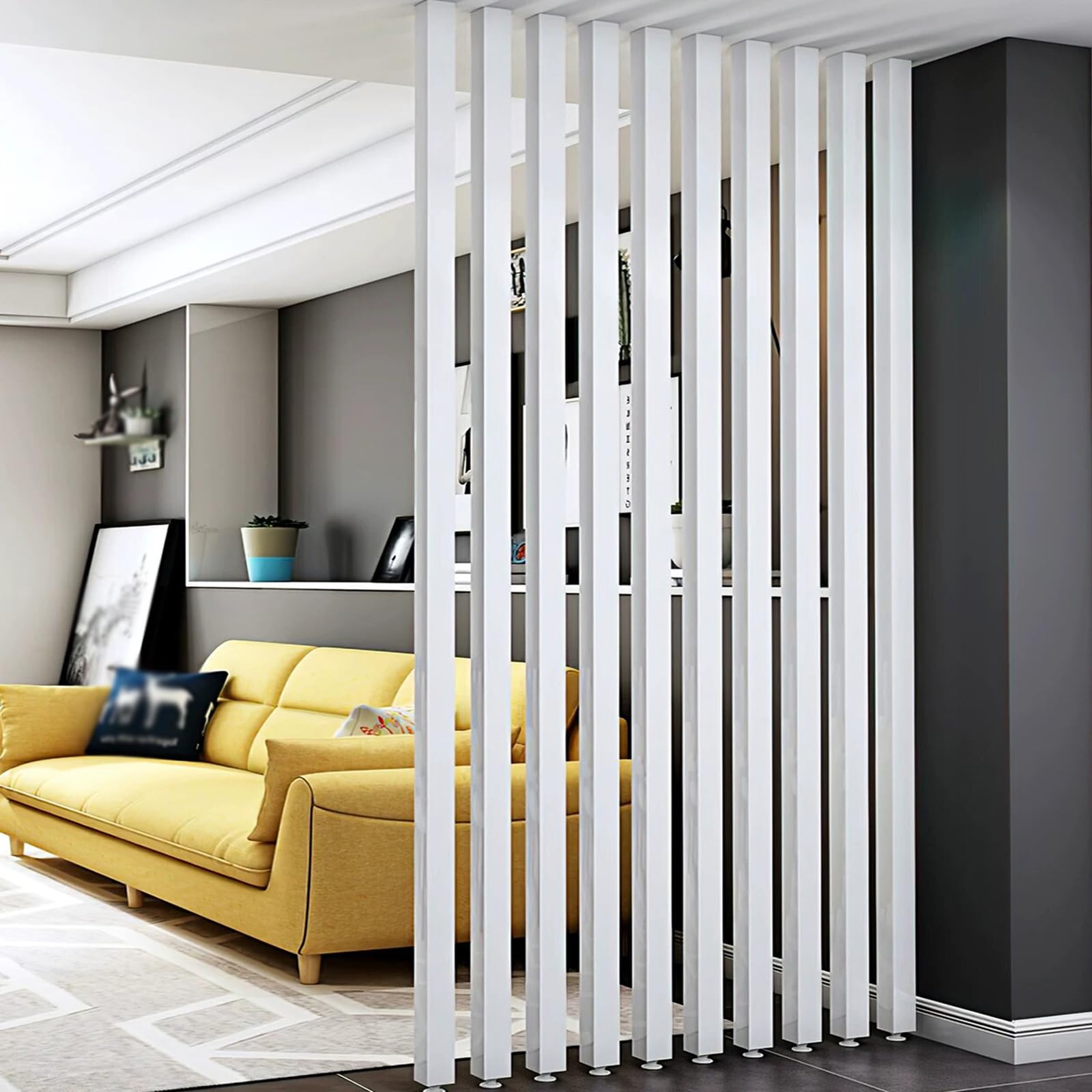 Raumteiler aus Aluminium, Boden-zu-Decke, ohne Bohren, Wandtrennwand für Zuhause, Büro und Wohnung, 1,70 m, stilvolles weißes Design, 7 Pfosten, vielseitiger Raumtrenner