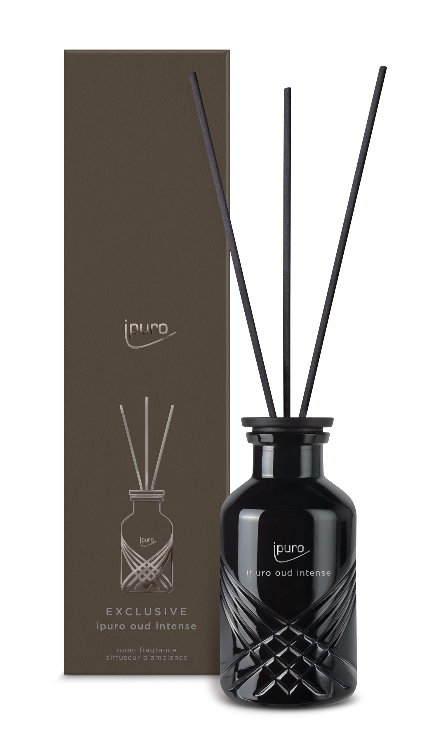 ipuro - Exclusive Parfum d'Ambiance Exclusif OUD INTENSE - 240ml - Diffuseur Oriental avec Safran, Encens & Bois de Santal - Élégant Désodorisant avec Bâtonnets pour la Maison