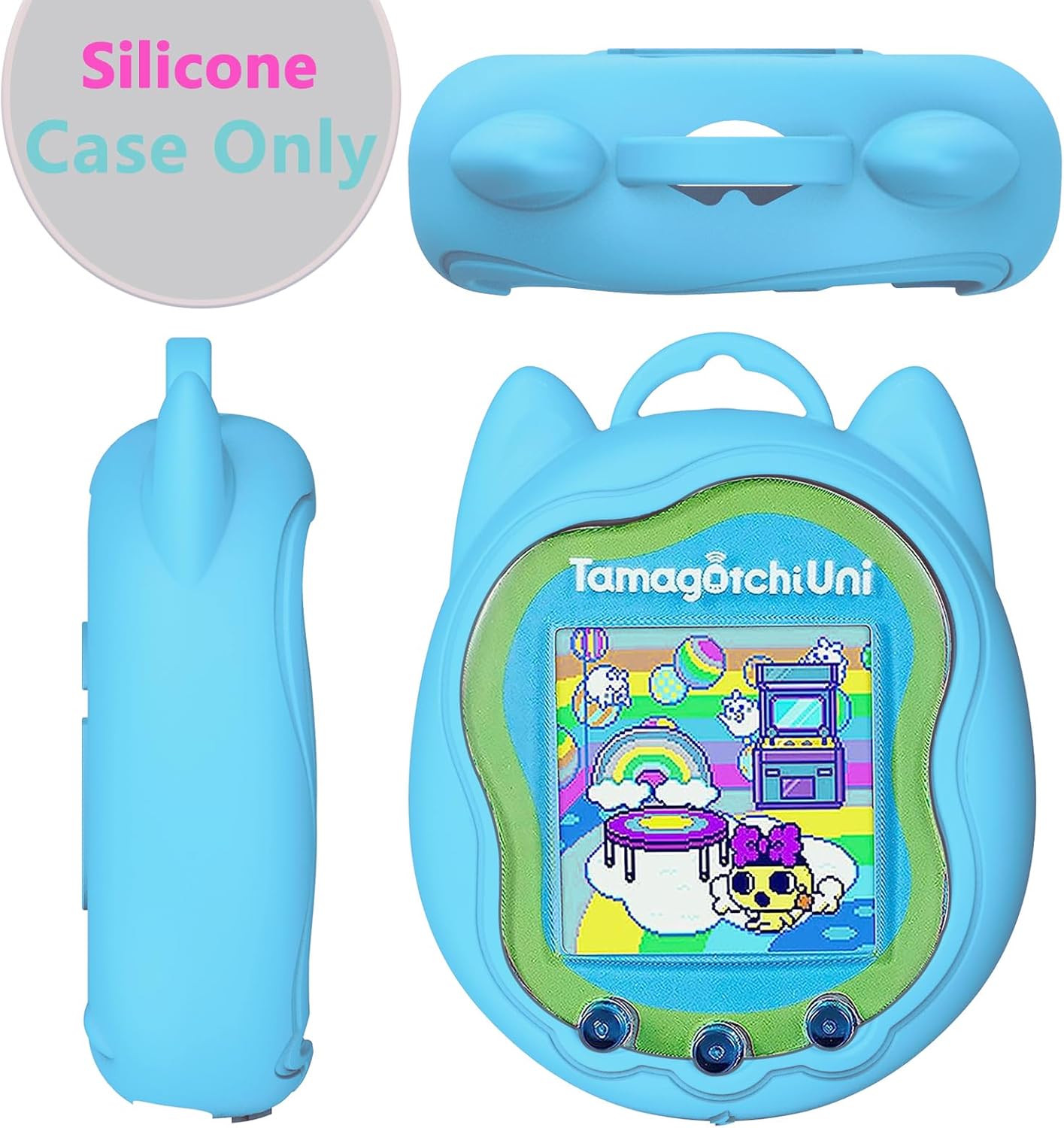 Silicone Cover and Carrying Case for Tamagotchi Uni Interactive Virtual Pet | Protective Cases for Tamagotchi Uni Watch with Screen Protector Accessories (Blue)