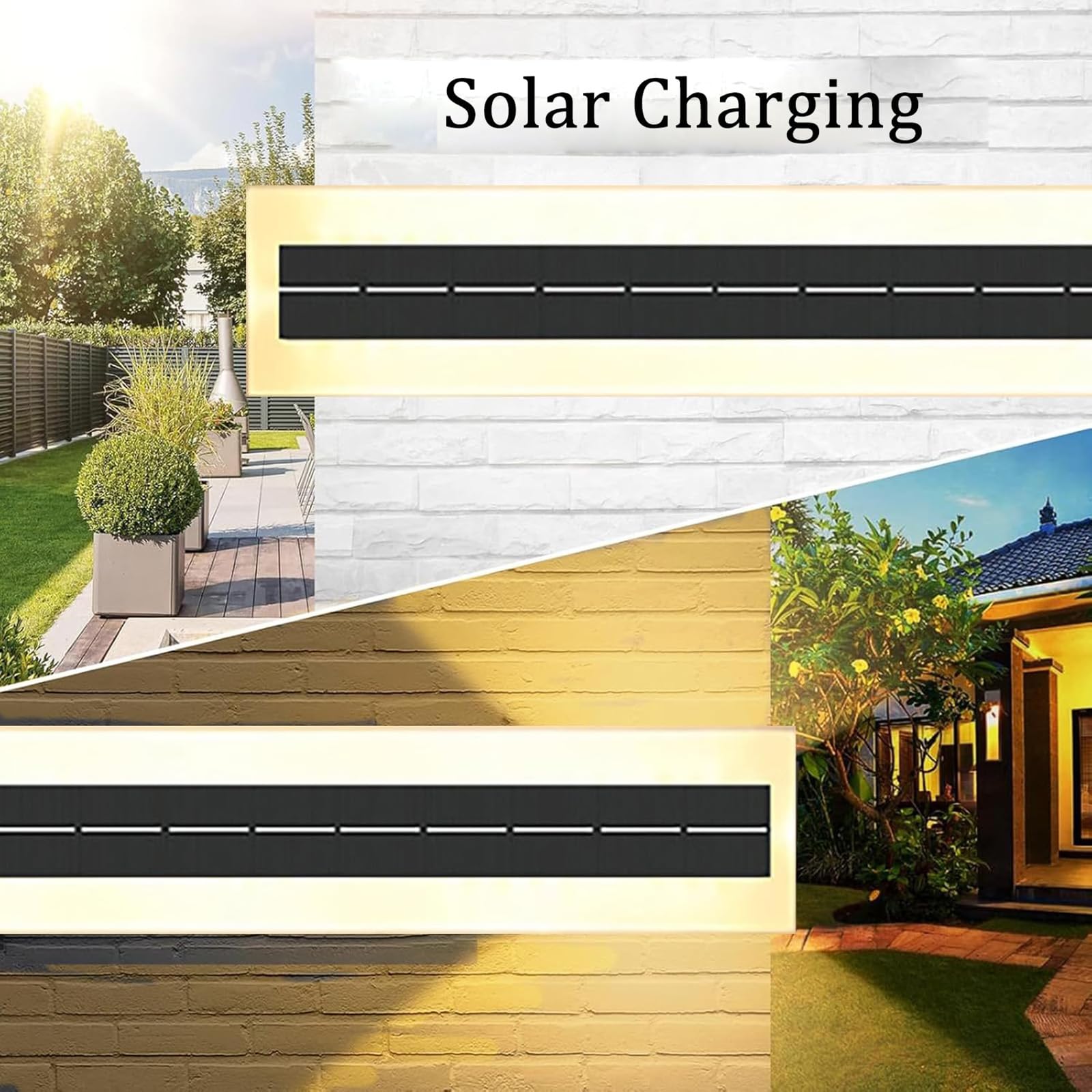 Solarlampen für Außen Lange Villa Wandleuchte IP65 Wasserdicht LED Wandlampen mit Fernbedienung 3000K/4000K/6500K Aluminium Aussen Innen Gärten Terrassen Schlafzimmer (Warmes Licht,30cm)