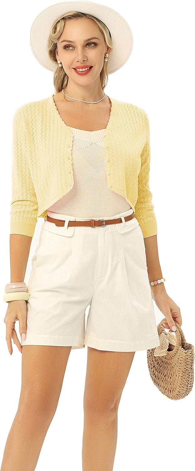 Womens Summer 3/4 Sleeve Bolero Shrug for Dress Open Front Scalloped Knit Cropped Cardigan Sweater Lightweight - Image 4