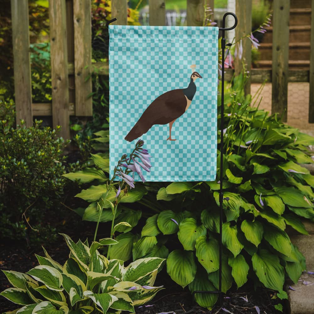 Caroline's Treasures BB8101GF Indian Peahen Peafowl Blue Check Flag Garden Size , Small, multicolor