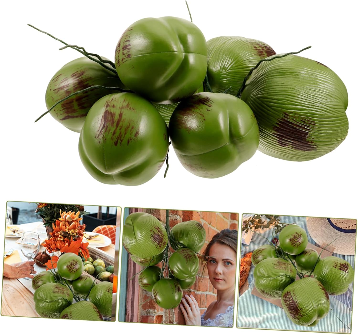 Garneck 1 Bunch Artificial Lifelike Coconuts Decor Stable Plastic Fake Tropical Fruit Model for Jungle Hawaiian Luau Wedding Party Decoration Safe Material for Home and Garden