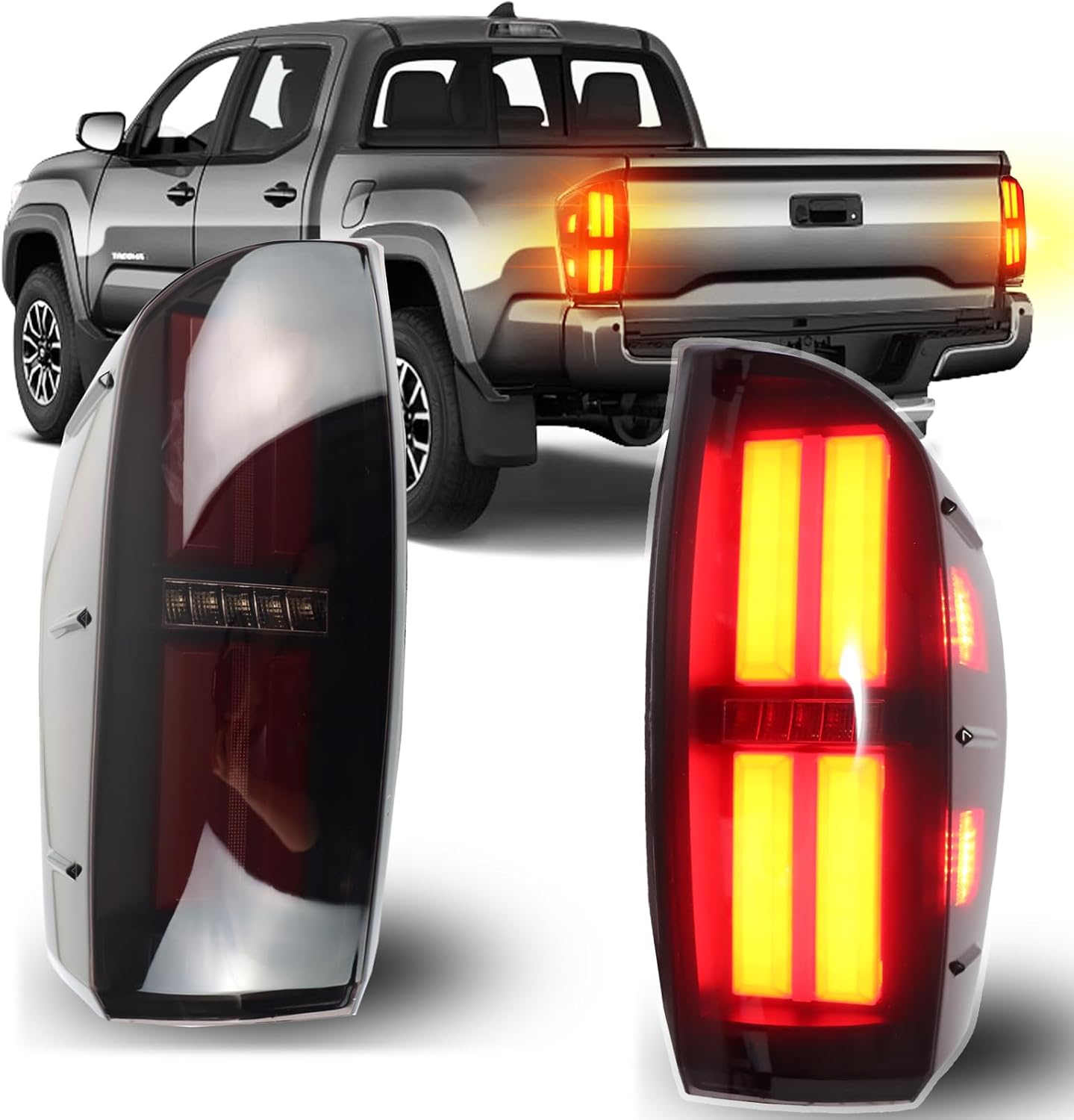 Upgrade Full LED Tail Lights DRL for 2016-2023 Toyota Tacoma, Smoked LED Tail lights Rear Brake Lamps Turn Signal lamp Parking Light,2PC Passenger & Driver Side BLACK