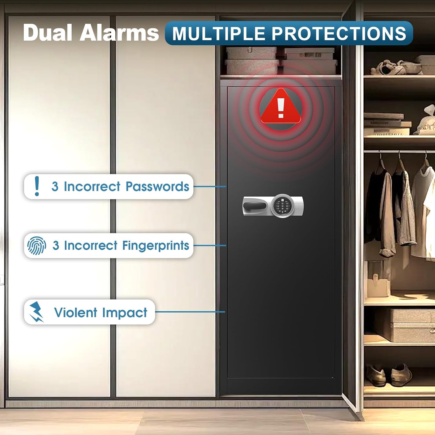 Marcree Muti-Function Gun Safe, 10-12 Large Quick Access Biometric Rifle Safe with Adjustable & Removable Shelves, Gun Cabinet with Digital Keypad for Home, Dual Alarm&Mute System, Accessmbly Required