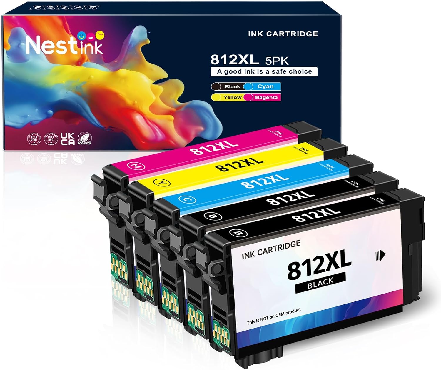 812XL Ink Cartridges Combo Pack High Yield Remanufactured Replacement for 812xl Ink Cartridge 812 812 XL Ink Cartridges for WF-7840 WF-7820 WF-7310 EC-C7000 Printer (5 Pack)