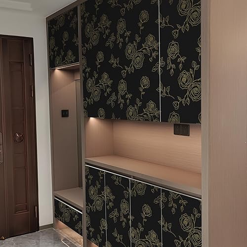 Miniatura 9 de Papel tapiz de flores para despegar y pegar, papel tapiz bohemio dorado y blanco, renovación de dormitorios, armarios, etc. Papel tapiz de contacto