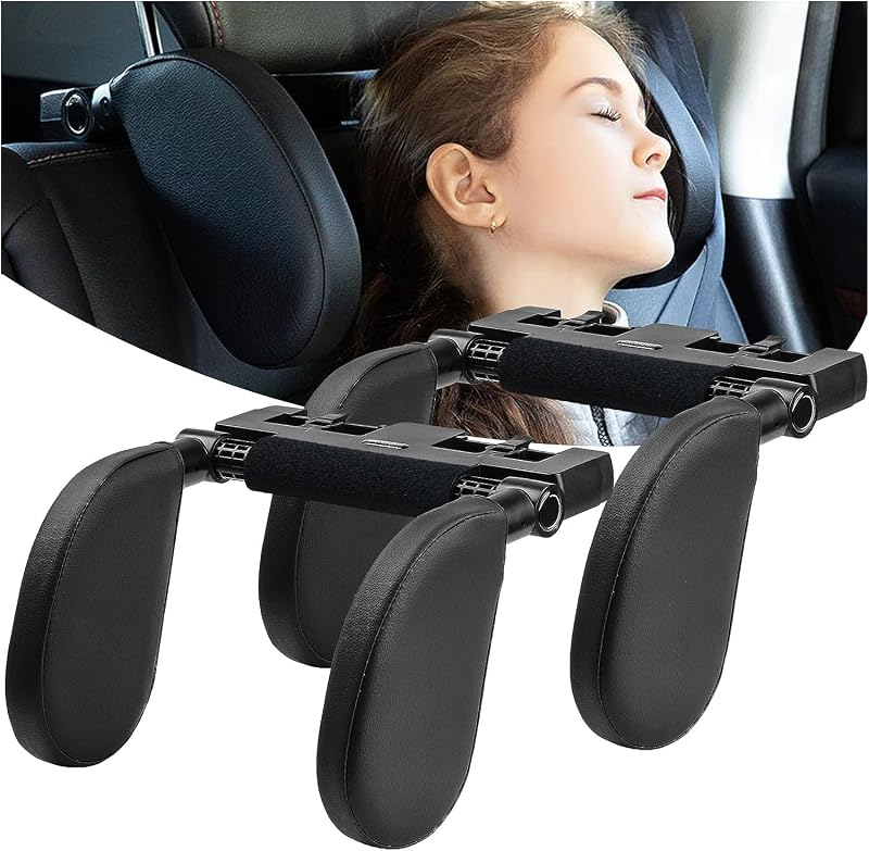 Repose Tete Voiture, Cale Tete Enfant Voiture, Maintien Cale-Têtes pour Sièges Auto de Voyage avec Mousse à Mémoire, Idéal pour Dormir dans la Voiture (Noir×2, A05 PVC)