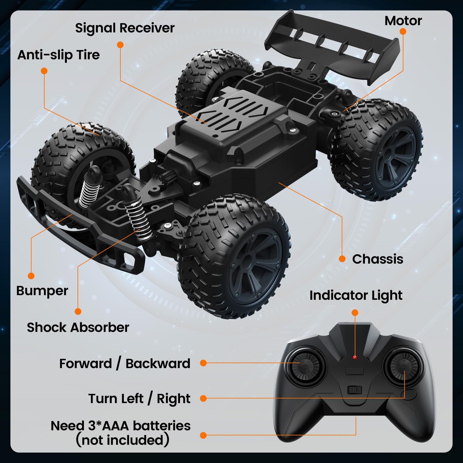 Voiture Télécommandée Tout Terrain, 2.4GHz Voiture Radiocommandée de Course Rechargeable RC Véhicule Jouet Garçon Fille 6 7 8 9 10 11 12 Ans Jeux Exterieur Intérieur Cadeau Enfant Anniversaire Noël