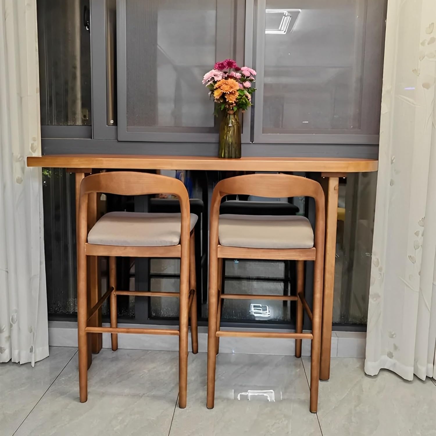 Industrial Solid Wood Bar Table, Narrow Rustic Pub Patio Table, Space-Saving Tall Counter Table for Home, Cafe & Bistro, Coffee Bar Table (Stools Not Included)