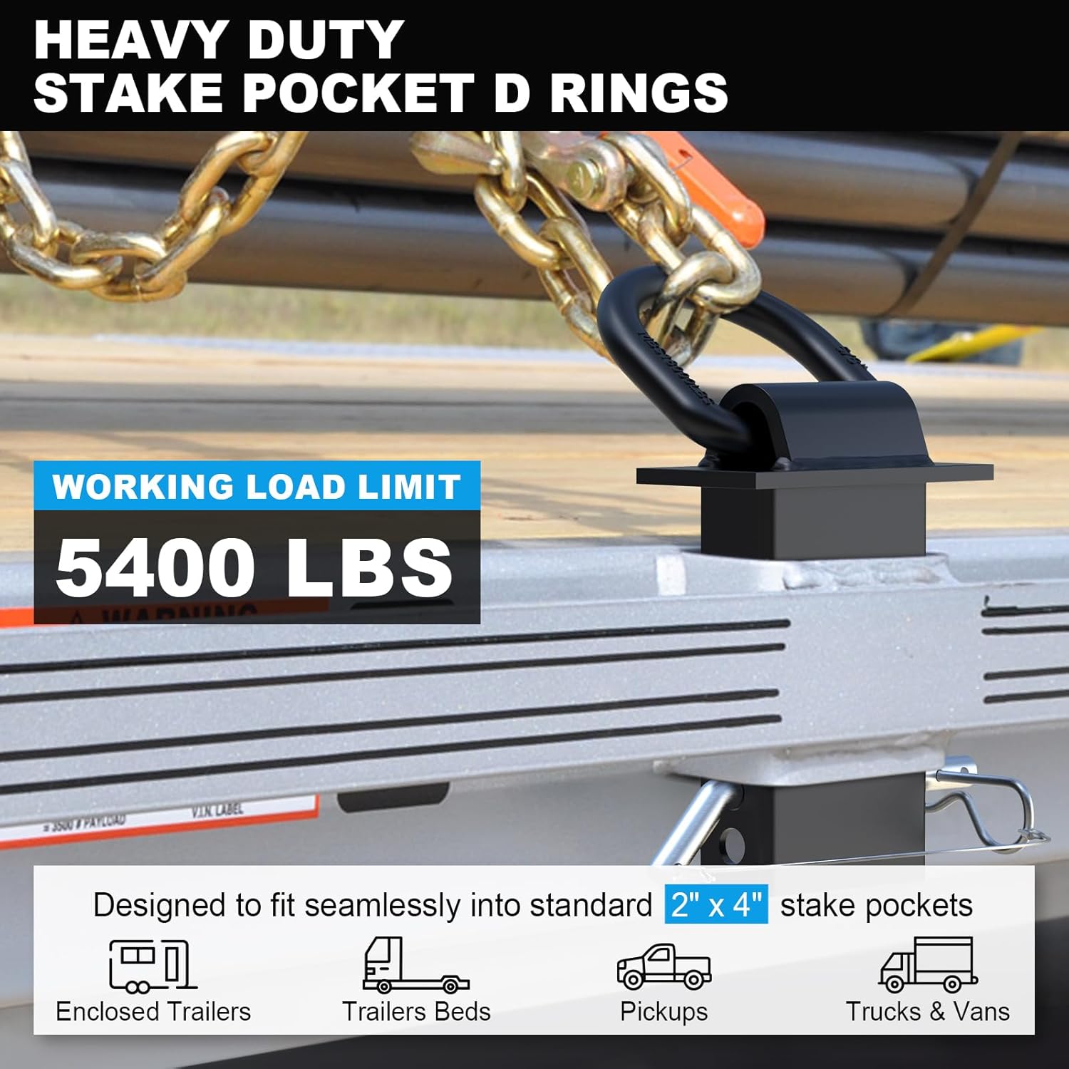 Stake Pocket Tie Down D Rings 6 Pack, Heavy Duty 5/8” Stake Pocket Tie Down D Rings for for Flatbed Cargo Trucks and Trailers, Adjustable Utility Trailer Accessories with Anti-Loss Pin, 18000 LBS - Image 5