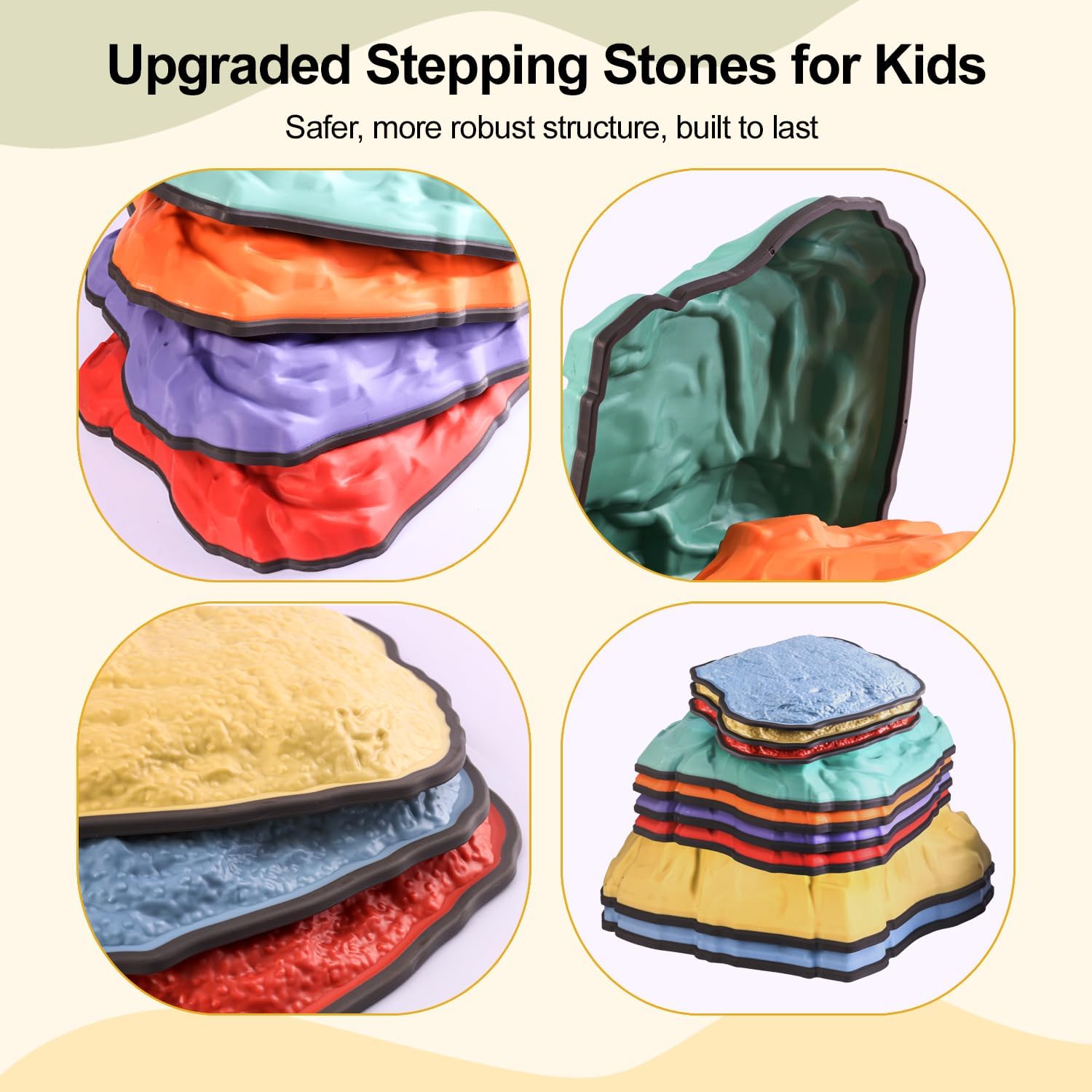 Balance Stepping Stones for Kids 9 Pcs, Durable Faux Stones Simulate Nature, Obstacle Courses Indoor Outdoor Toddlers Sensory Toys Promoting Balance & Coordination, Non-Slip Edging, Ages 3+