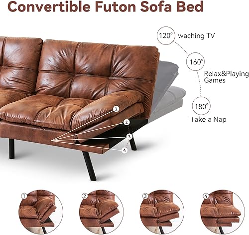 Miniatura 22 de Hcore Sofá cama convertible con respaldo dividido para sala de estar, oficina, apartamento, sofá biplaza de espuma viscoelástica, sofá pequeño Gris