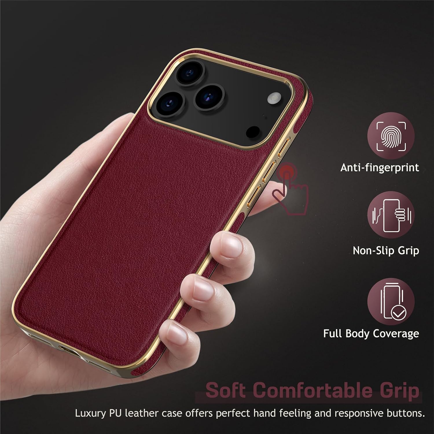 LOHASIC for iPhone 17 Pro Max Case for Women, Compatible with MagSafe, Luxury Elegant Leather Design with Soft Non-Slip Grip Protective Cover Magnetic Case for iPhone17 ProMax 2025 - Burgundy - Image 6