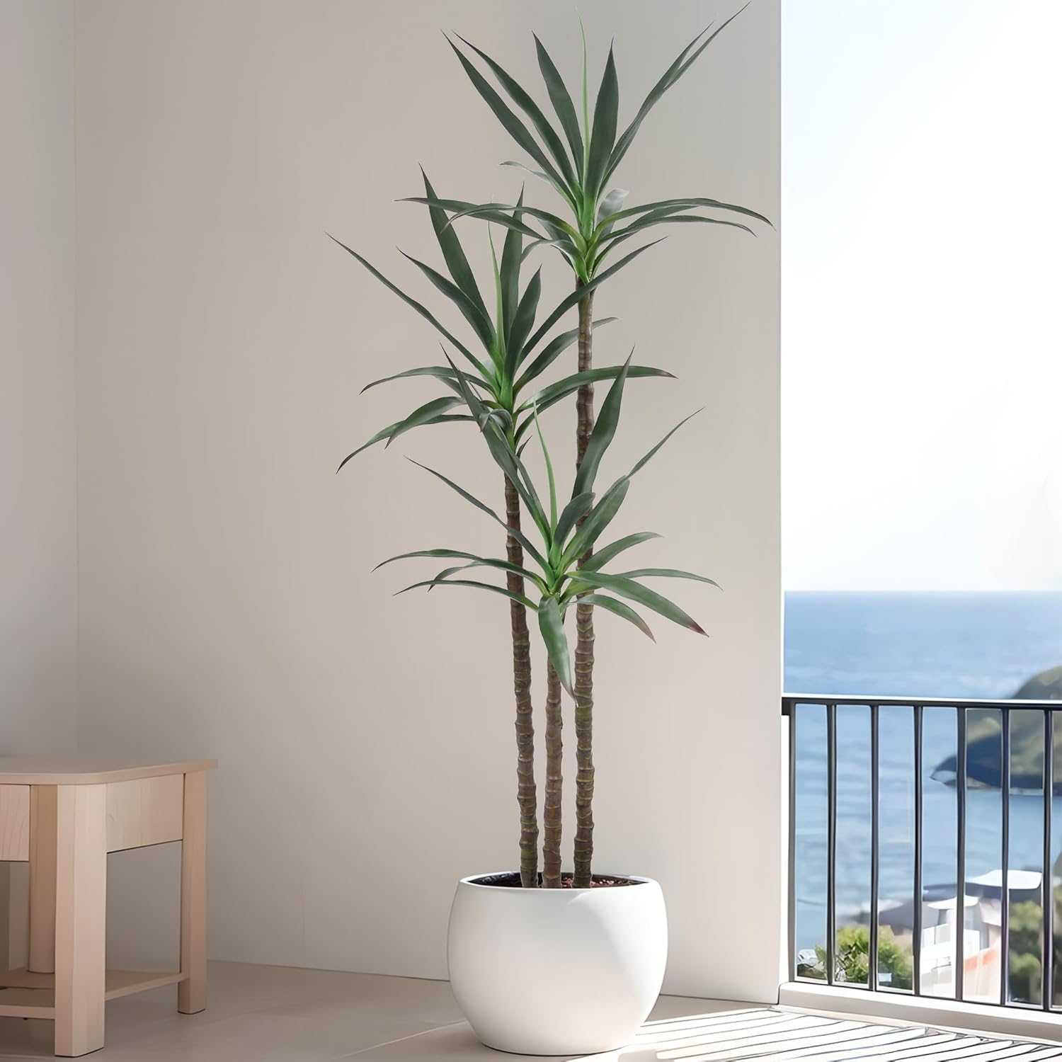 Artificial Tree 6ft Faux Agave Plant with 45 Leaves and 3 Realistic Trunks,Fake Floor Potted Artificial Tall Plants for Home Office Garden Decor Indoor (6Feet,1Pack)