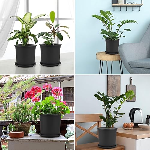 Miniatura 7 de IHDYPPEW 26 Pack 1 Gallon Nursery Pot, 6 Inch Garden Pots, Plastic Flower Pot with Matching Tray (Black)