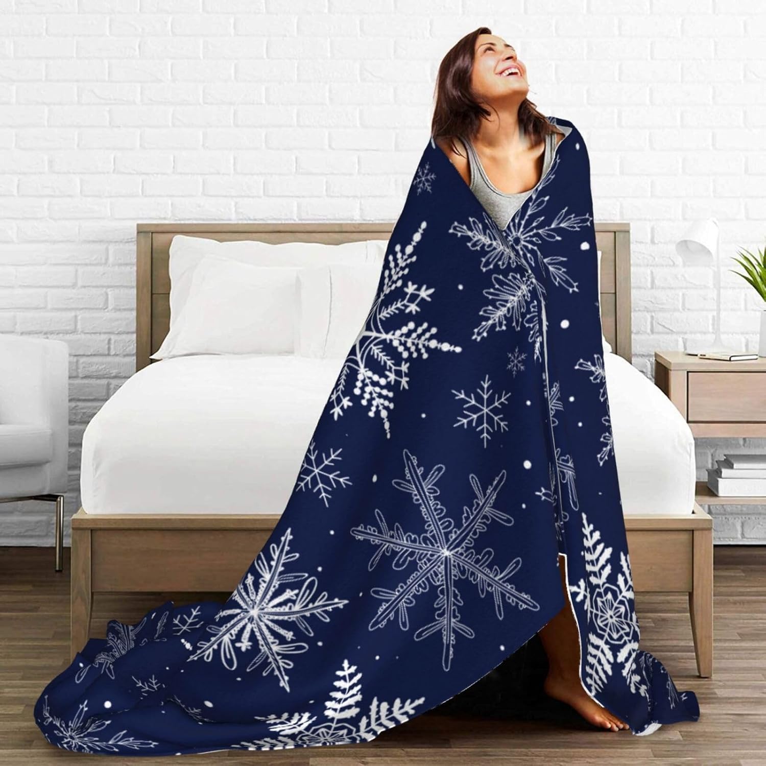 Winter Snowflakes Blue Throw Blankets All Season Ultra Soft Warm Christmas Fleece Blanket for Home Bed Sofa Couch Chair Outdoor Travel Camping 80x60 Inch - Image 7