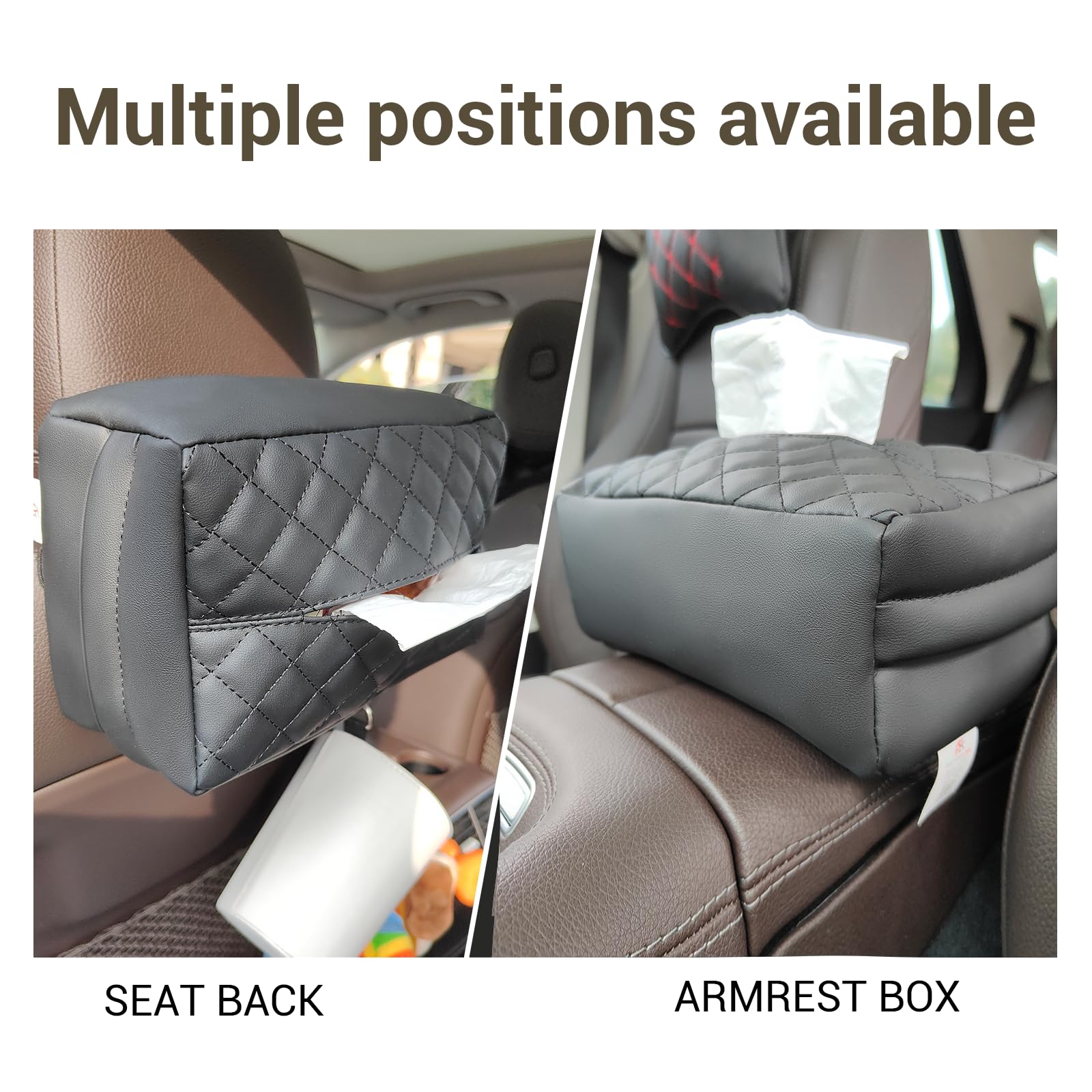 Car Tissue Holder For 120 Standard Tissue Boxes, Facial Tissue Holder For Auto Headrest, Faux Leather Napkin Box Cover, Large Capacity Car Tissue Dispenser Fits For 120 Kleenex Tissues Box (Brown - View #5