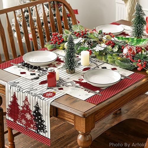 Miniatura 9 de Artoid Mode Juego de 4 manteles individuales de Navidad con diseño de bolas de pino rojo, 12 x 18 pulgadas, para decoración de fiestas, cocina,